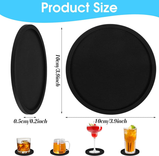 Xindojuz Drink Coasters Set of 4, 3.94 Inch Black Silicone Coasters for Drinks Washable Heat Resistant V1258-DP02-A-1094