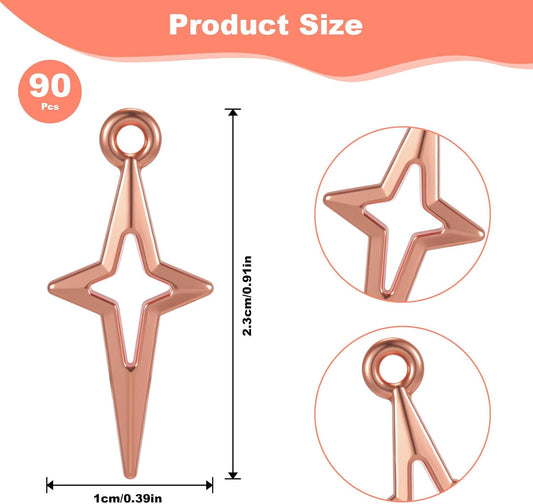 90 PCS Gold Silver Star Pendant Charm, Star Charms for Jewelry Making Mini Jewelry Making Pendants Hollow V1258-DP02-A-1097