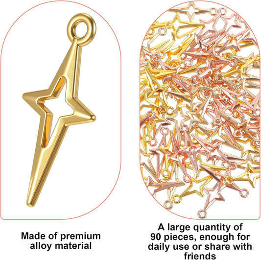 90 PCS Gold Silver Star Pendant Charm, Star Charms for Jewelry Making Mini Jewelry Making Pendants Hollow V1258-DP02-A-1097
