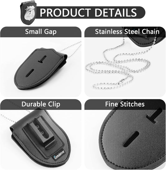 1 Pack Sheriff Badge Shield Holder with Faux Leather Wrapped Heavy Duty Steel Belt Clip with Stainless Steel V1258-DP02-A-1110