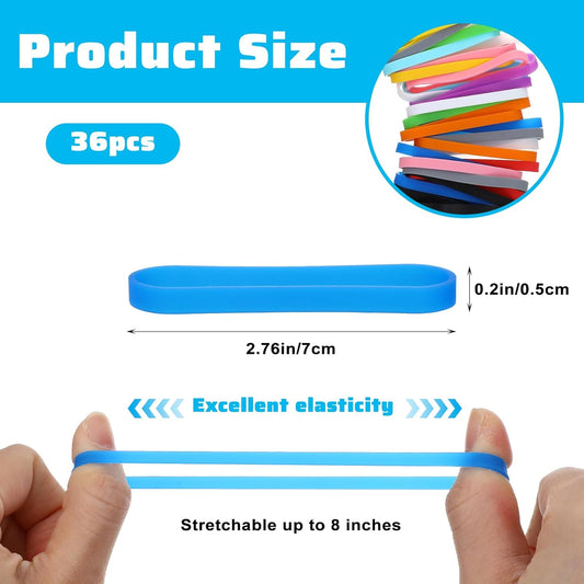 Xindojuz 36 PCS Silicone Bands, 3 Inches Assorted Color Rubber Bands Wrapping Band Office Supplies Elastic V1258-DP02-A-1114