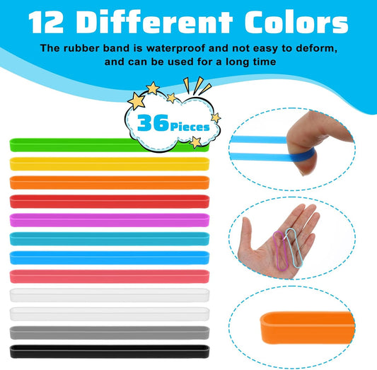 Xindojuz 36 PCS Silicone Bands, 3 Inches Assorted Color Rubber Bands Wrapping Band Office Supplies Elastic V1258-DP02-A-1114