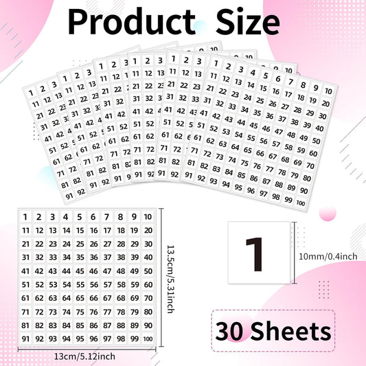STARLIBOO 1 to 100 Consecutive Number Stickers, 0.4 inch Square Small Number Stickers Labels for Inventory, V1258-DP02-A-1128