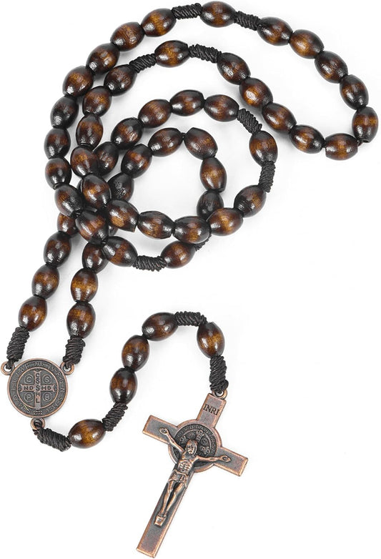 Rosary Beads Handmade Wooden Rosarios Catolicos l Cross For Catholic Or Christian Gift(Woven Coffee Color) V1258-DP02-A-1136