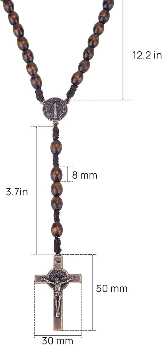 Rosary Beads Handmade Wooden Rosarios Catolicos l Cross For Catholic Or Christian Gift(Woven Coffee Color) V1258-DP02-A-1136