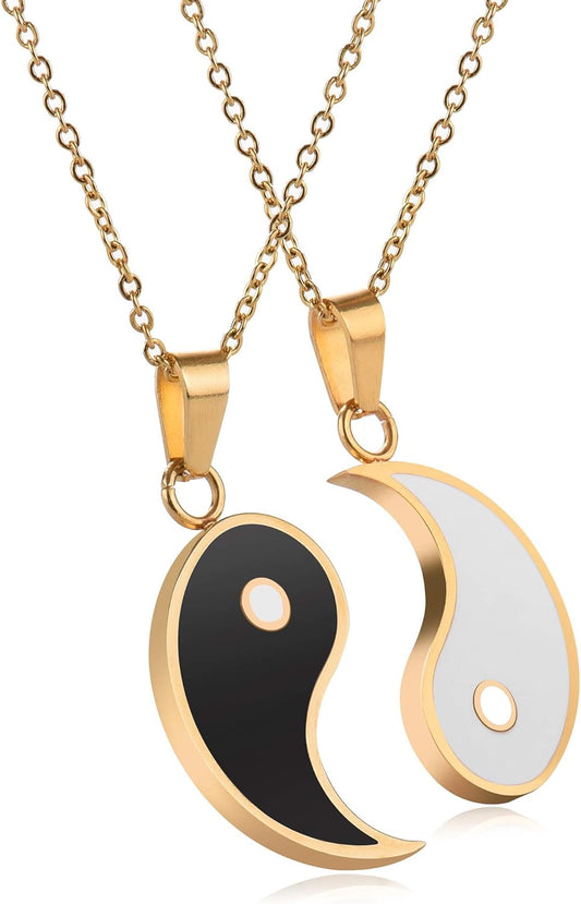 JUXINDA Yin and Yang necklace, personalized engraved stainless steel gold-plated puzzle pendant jewelry, V1258-DP02-A-1138