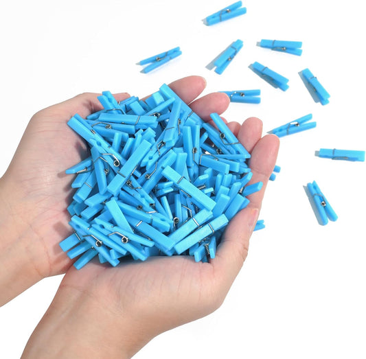 100Pcs Baby Shower Clothespin Games Mini Blue Clothes Pins 1.4 inch for Party Decorations(Blue) V1258-DP02-A-1140