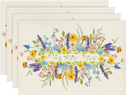 Bloom Flowers Tulip Spring Placemats Set of 4, 12x18 Inch Seasonal Table Mats for Party Kitchen Dining V1258-DP02-A-1143