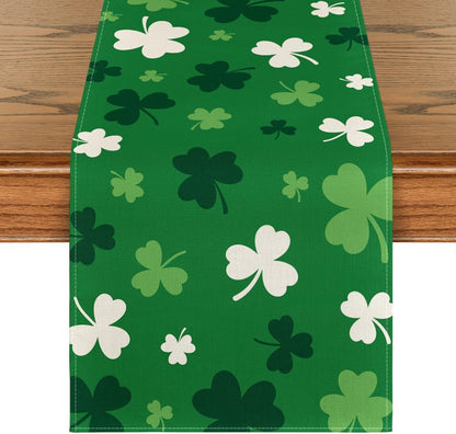 Green Shamrock St. Patrick's Day Table Runner, Seasonal Spring Kitchen Dining Table Decoration for Home Party V1258-DP02-A-1144