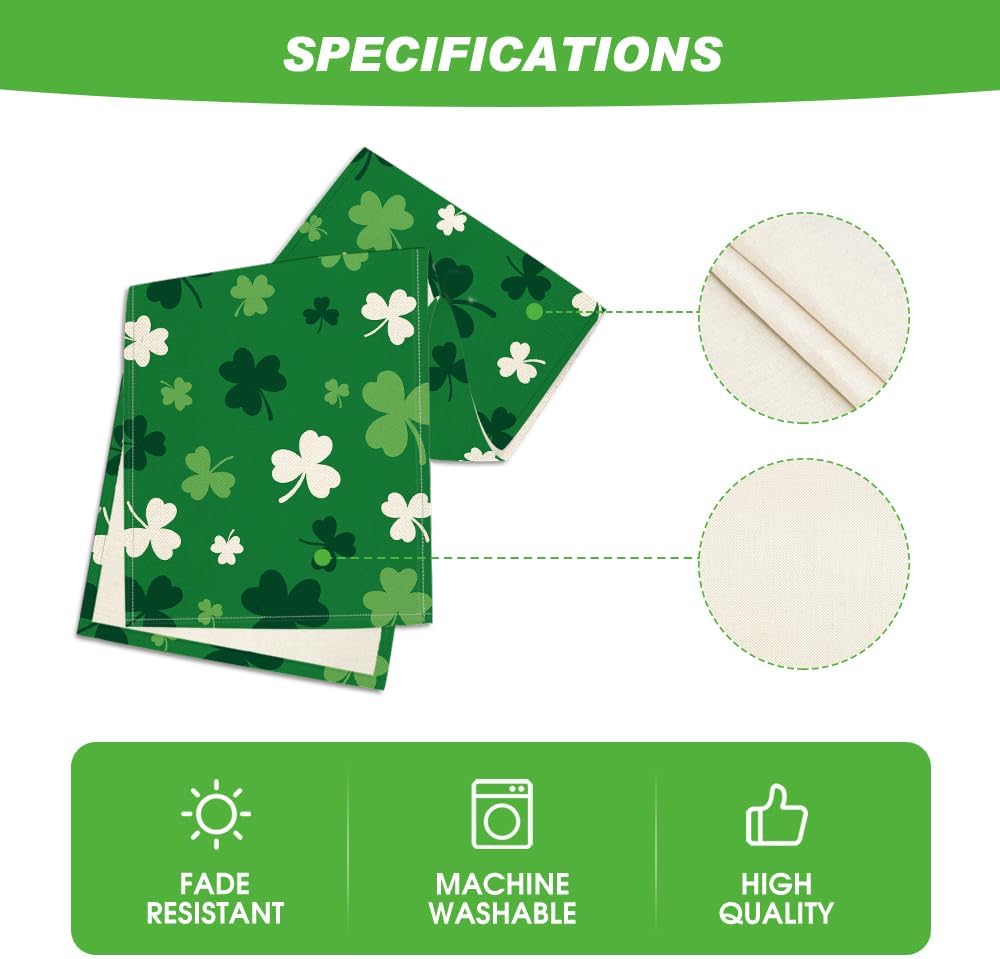 Green Shamrock St. Patrick's Day Table Runner, Seasonal Spring Kitchen Dining Table Decoration for Home Party V1258-DP02-A-1144