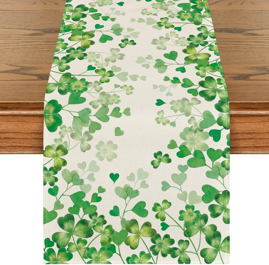 Shamrock Love Heart 210 GSM St. Patrick's Day Table Runner, Seasonal Spring Kitchen Dining Table Decoration V1258-DP02-A-1145