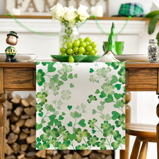 Shamrock Love Heart 210 GSM St. Patrick's Day Table Runner, Seasonal Spring Kitchen Dining Table Decoration V1258-DP02-A-1145