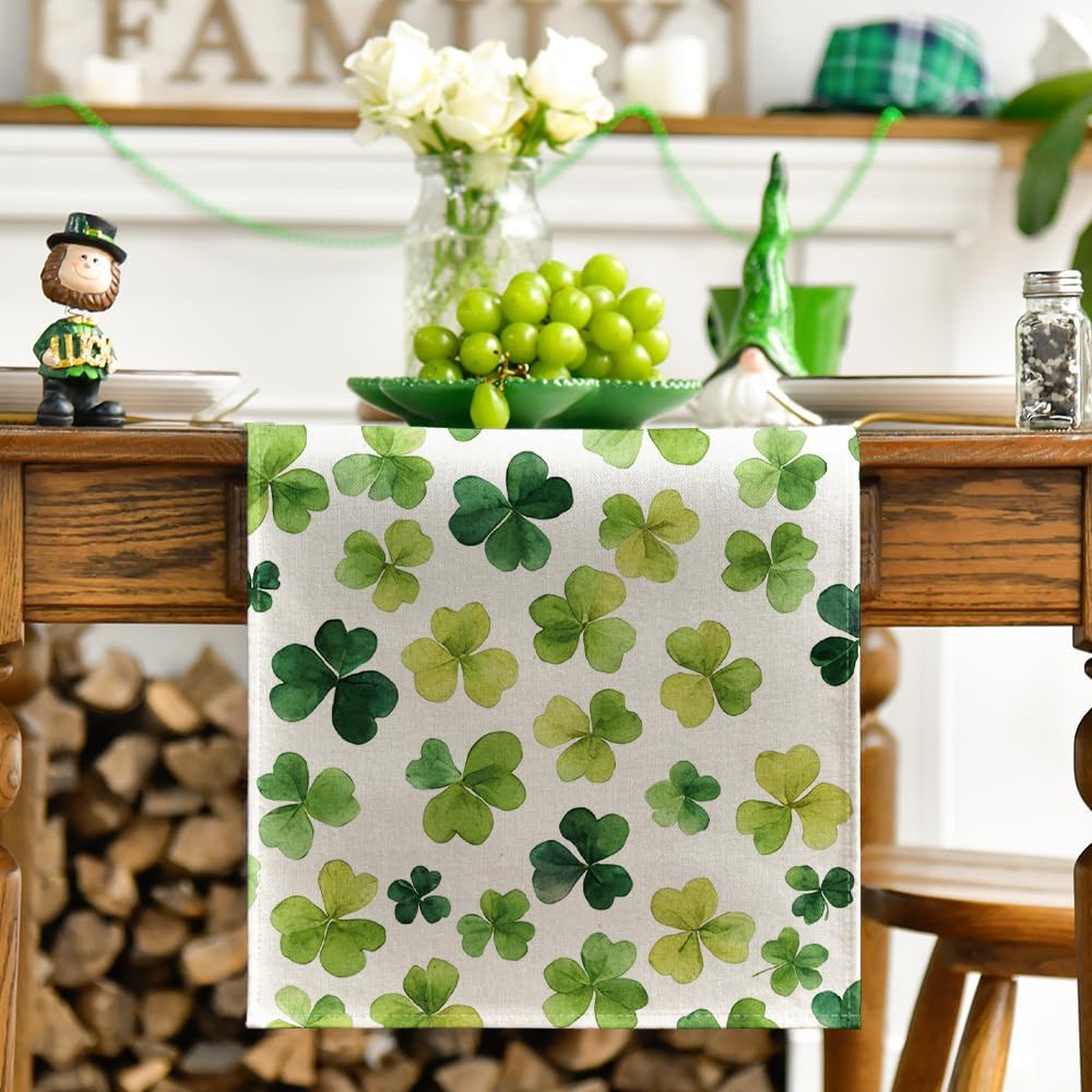 Shamrock St. Patrick's Day Table Runner, Seasonal Spring Lucky Kitchen Dining Table Decoration for Home Party V1258-DP02-A-1146