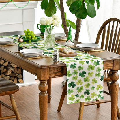 Shamrock St. Patrick's Day Table Runner, Seasonal Spring Lucky Kitchen Dining Table Decoration for Home Party V1258-DP02-A-1146