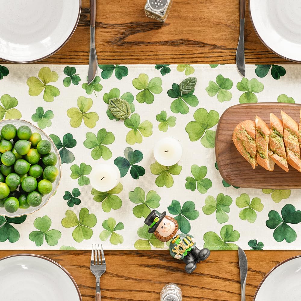 Shamrock St. Patrick's Day Table Runner, Seasonal Spring Lucky Kitchen Dining Table Decoration for Home Party V1258-DP02-A-1146