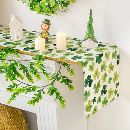 Shamrock St. Patrick's Day Table Runner, Seasonal Spring Lucky Kitchen Dining Table Decoration for Home Party V1258-DP02-A-1146