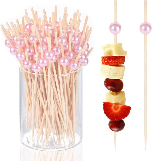 100 Pcs Pearl Toothpicks for Appetizers, 4.7 Inch Pearl Cocktail Picks for Party Decoration, Appetizer V1258-DP02-A-1149