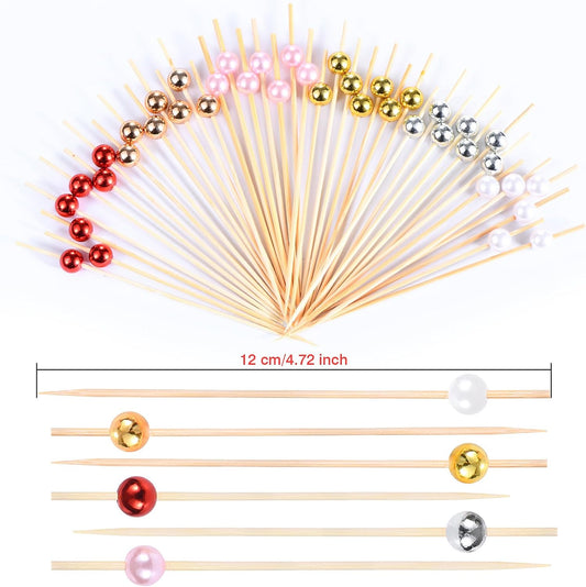 100 Pcs Pearl Toothpicks for Appetizers, 4.7 Inch Pearl Cocktail Picks for Party Decoration, Appetizer V1258-DP02-A-1149