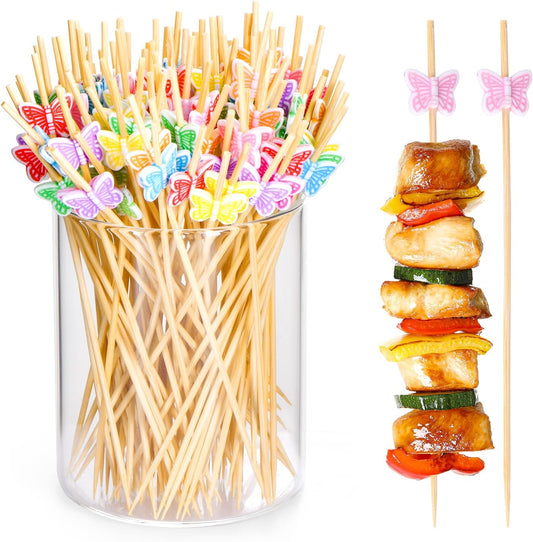 100 Pcs Fancy Toothpicks for Appetizers, 4.7 Inch Cocktail Picks for Party Decoration, Bamboo Appetizer V1258-DP02-A-1151