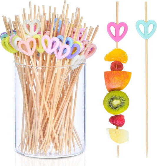 100 Pack Heart-Shaped Cocktail Picks, 4.7" Heart Toothpicks for Appetizers for Valentines Wedding Birthday V1258-DP02-A-1153