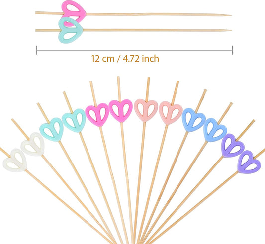 100 Pack Heart-Shaped Cocktail Picks, 4.7" Heart Toothpicks for Appetizers for Valentines Wedding Birthday V1258-DP02-A-1153