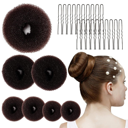 Hair Donut Bun Maker Kit - Updos Sock for Long Hair, Bun Holder with Hair Clips (1 Extra Large, 2 Large, 2 V1258-DP02-A-1161