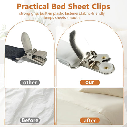 4PCS Bed Sheet Straps with l Clips, Adjustable Elastic Fitted Sheet Holders for Corners, Keep Bedding V1258-DP02-A-1169