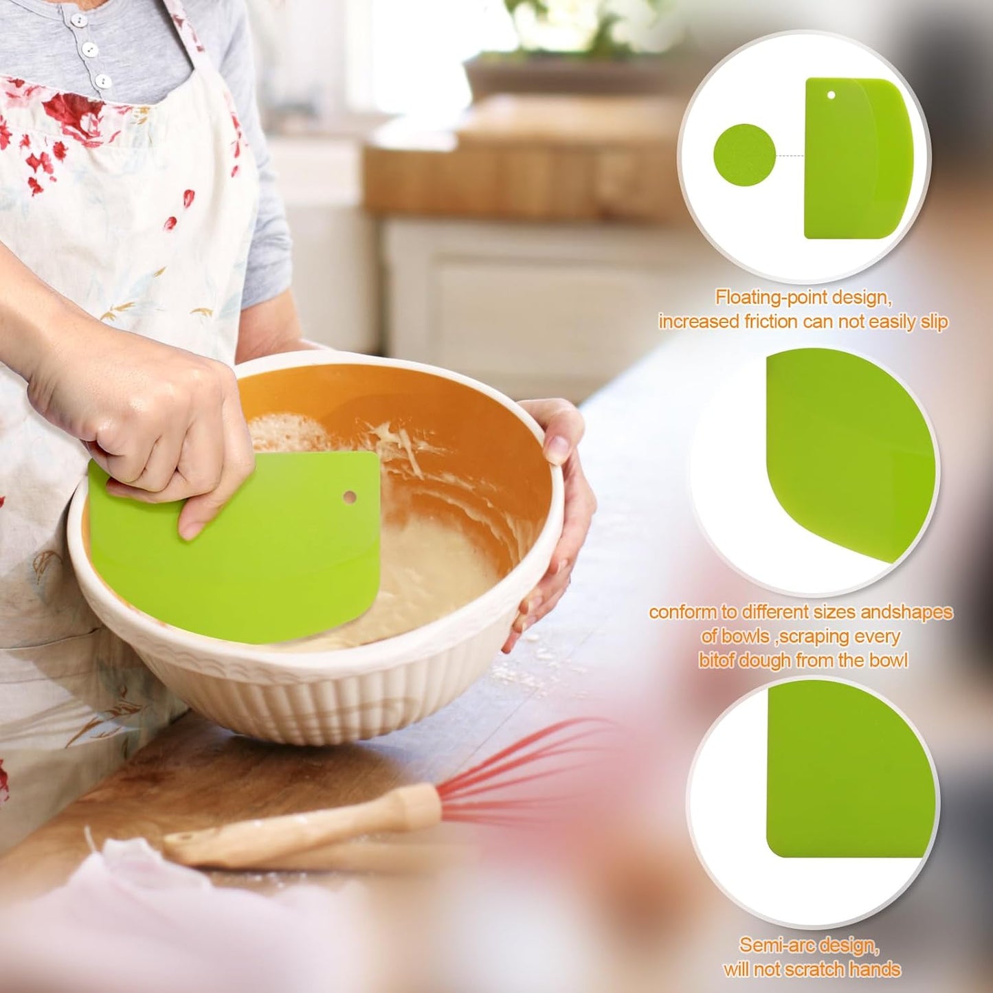 3 Pieces Food Dough Scraper, Plastic Multi - Purpose Kitchen Pastry Cutting Tool, Flexible Bowl Scraper with V1258-DP02-A-1170