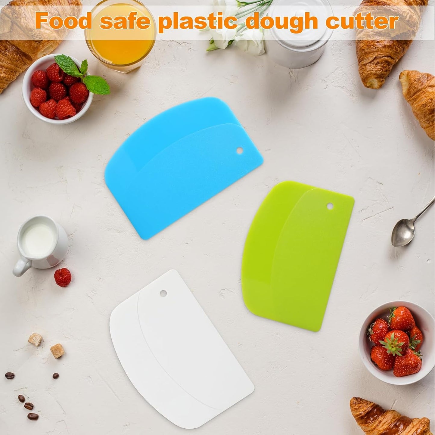 3 Pieces Food Dough Scraper, Plastic Multi - Purpose Kitchen Pastry Cutting Tool, Flexible Bowl Scraper with V1258-DP02-A-1170
