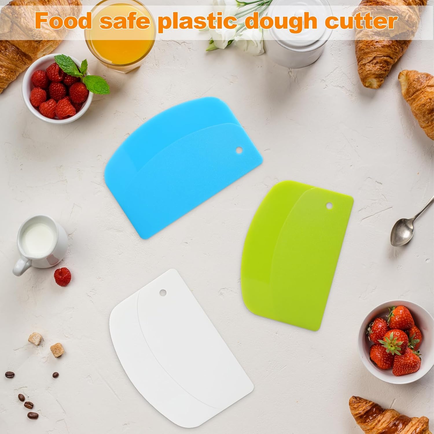 3 Pieces Food Dough Scraper, Plastic Multi - Purpose Kitchen Pastry Cutting Tool, Flexible Bowl Scraper with V1258-DP02-A-1170