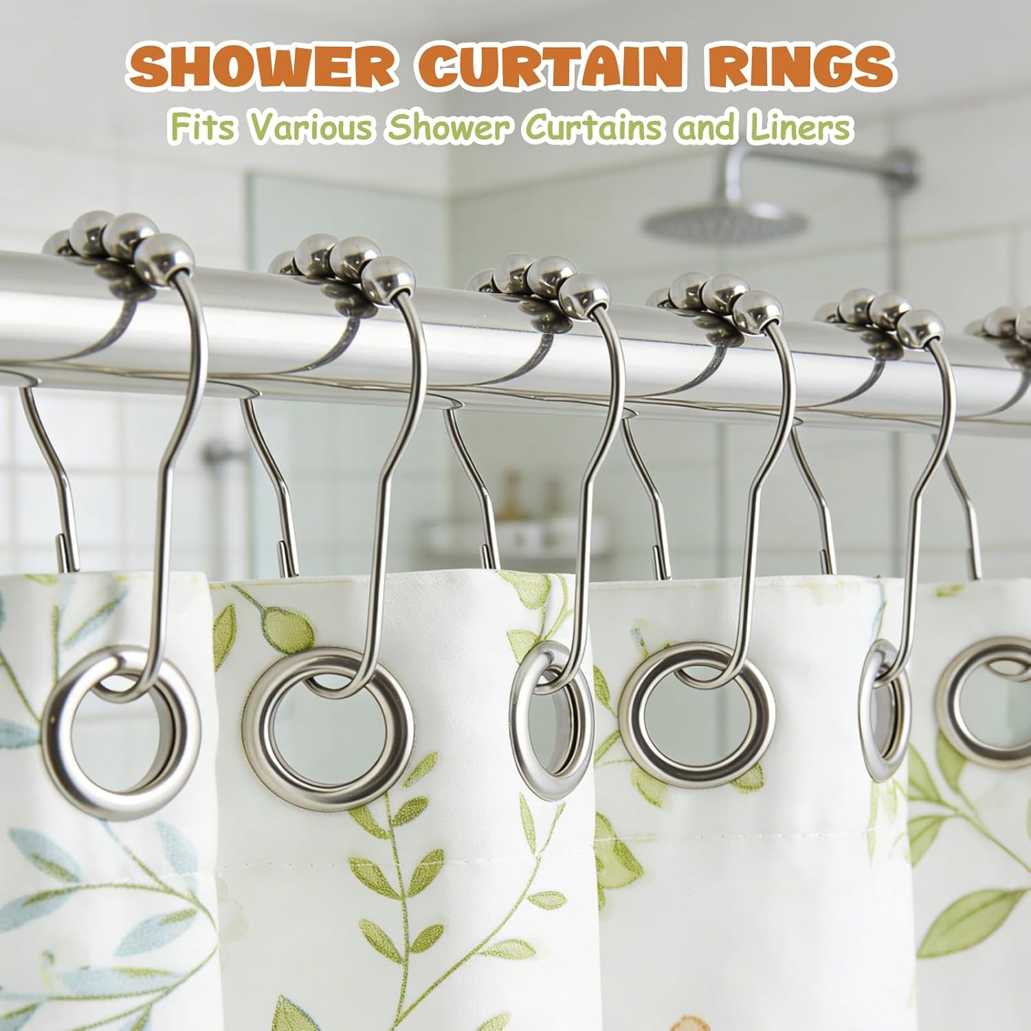 12 Shower Curtain Hooks, Suitable for Bathroom Shower rods for Rust-Proof Decorative Stainless Steel Shower V1258-DP02-A-1171