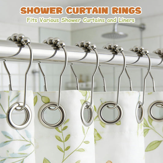 12 Shower Curtain Hooks, Suitable for Bathroom Shower rods for Rust-Proof Decorative Stainless Steel Shower V1258-DP02-A-1171