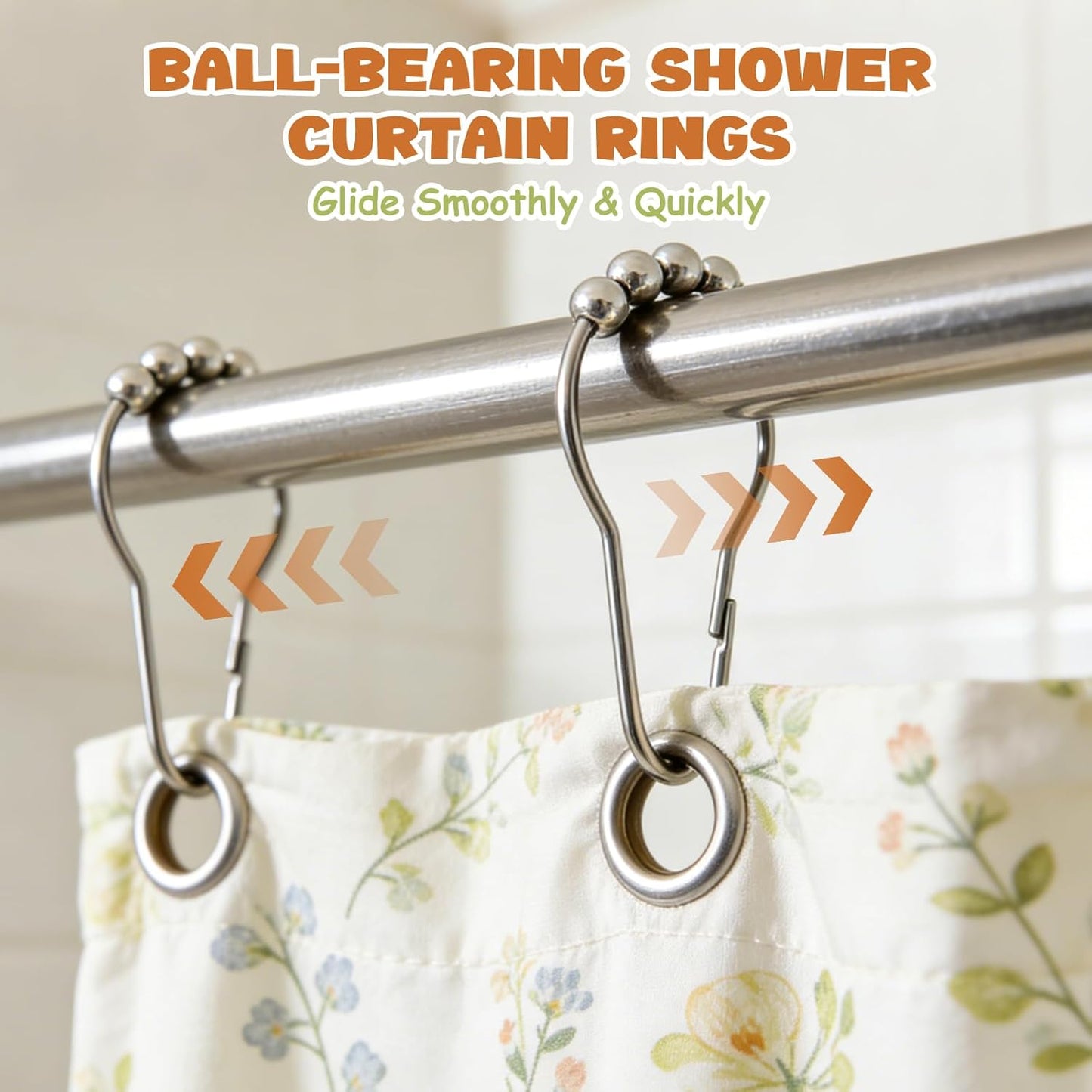 12 Shower Curtain Hooks, Suitable for Bathroom Shower rods for Rust-Proof Decorative Stainless Steel Shower V1258-DP02-A-1171