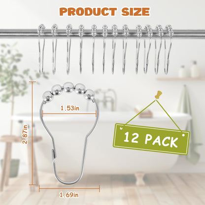 12 Shower Curtain Hooks, Suitable for Bathroom Shower rods for Rust-Proof Decorative Stainless Steel Shower V1258-DP02-A-1171
