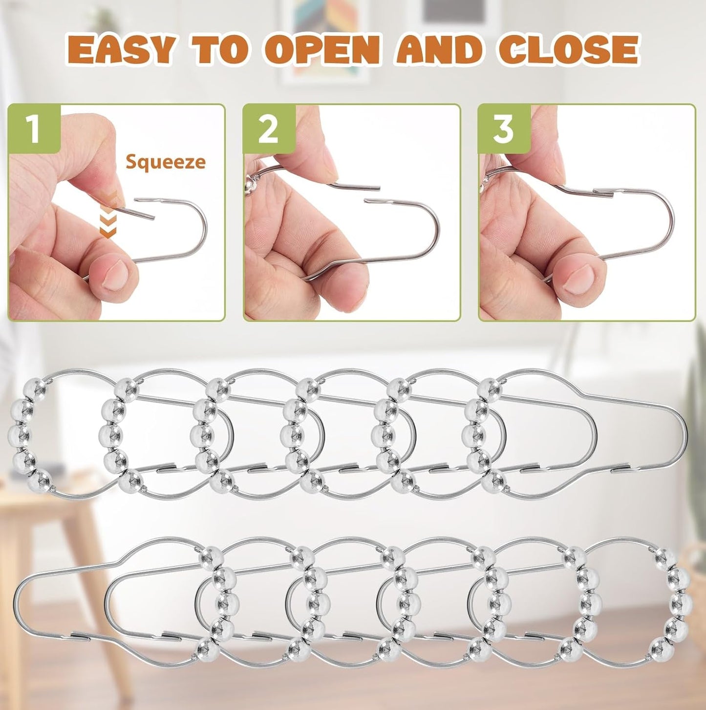 12 Shower Curtain Hooks, Suitable for Bathroom Shower rods for Rust-Proof Decorative Stainless Steel Shower V1258-DP02-A-1171