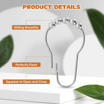 12 Shower Curtain Hooks, Suitable for Bathroom Shower rods for Rust-Proof Decorative Stainless Steel Shower V1258-DP02-A-1171