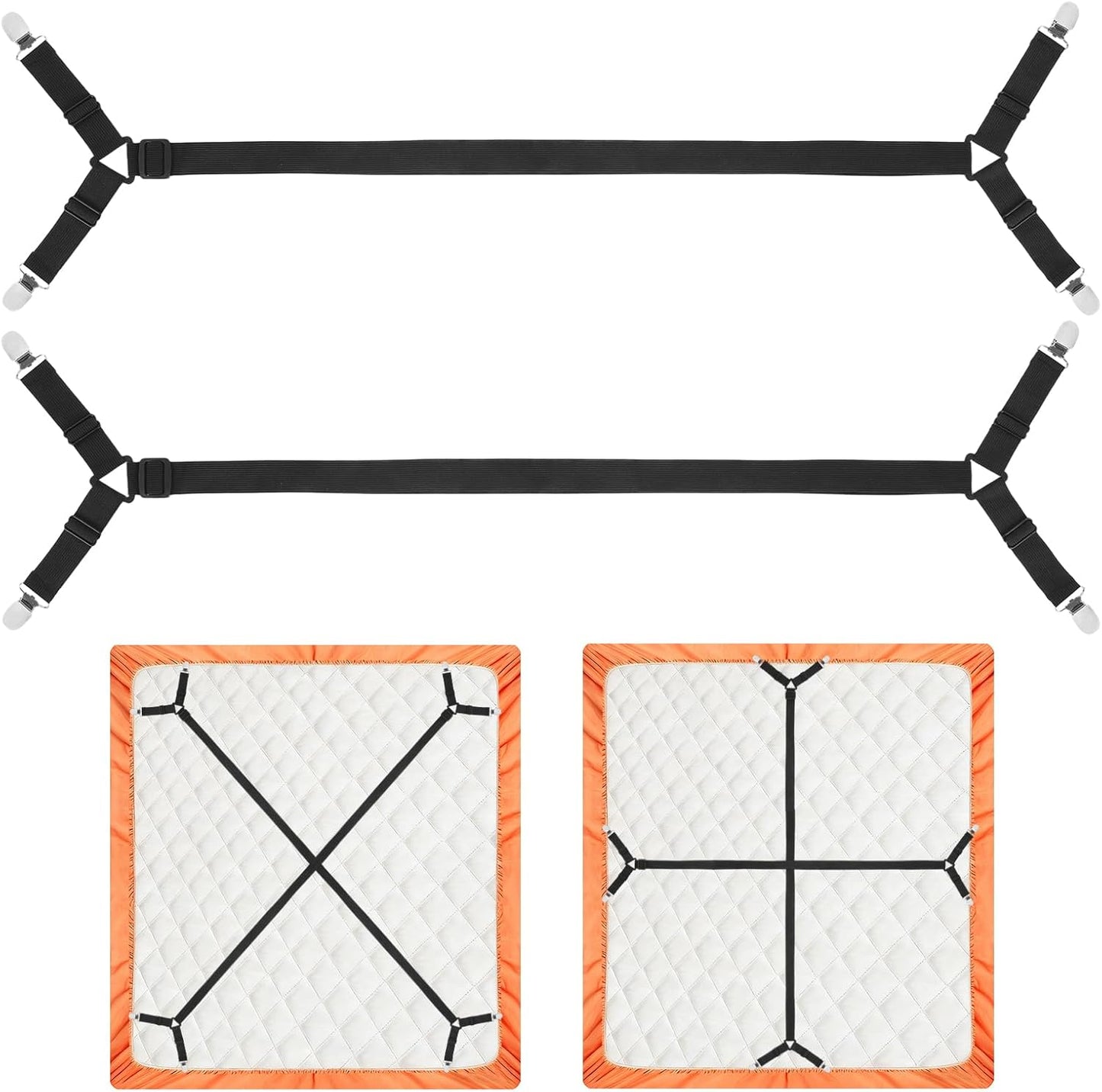 Bed Sheet Holder Straps, 2Pcs Elastic Adjustable Bed Sheet Grippers,Fitted Sheet Holder Keep Sheets in Place, V1258-DP02-A-1173