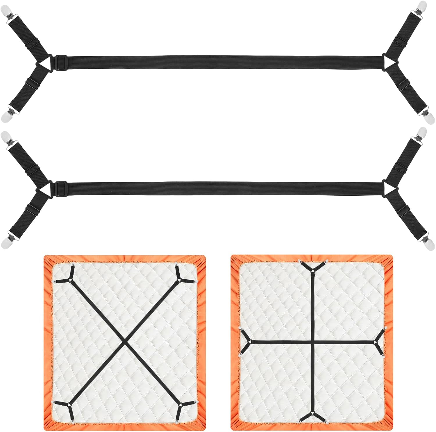 Bed Sheet Holder Straps, 2Pcs Elastic Adjustable Bed Sheet Grippers,Fitted Sheet Holder Keep Sheets in Place, V1258-DP02-A-1173