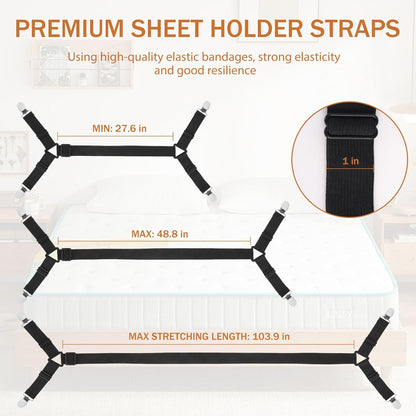 Bed Sheet Holder Straps, 2Pcs Elastic Adjustable Bed Sheet Grippers,Fitted Sheet Holder Keep Sheets in Place, V1258-DP02-A-1173