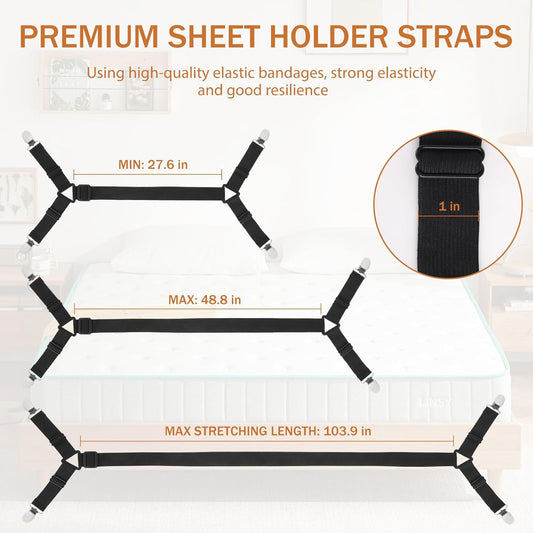 Bed Sheet Holder Straps, 2Pcs Elastic Adjustable Bed Sheet Grippers,Fitted Sheet Holder Keep Sheets in Place, V1258-DP02-A-1173