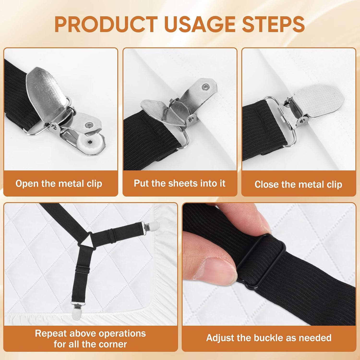 Bed Sheet Holder Straps, 2Pcs Elastic Adjustable Bed Sheet Grippers,Fitted Sheet Holder Keep Sheets in Place, V1258-DP02-A-1173