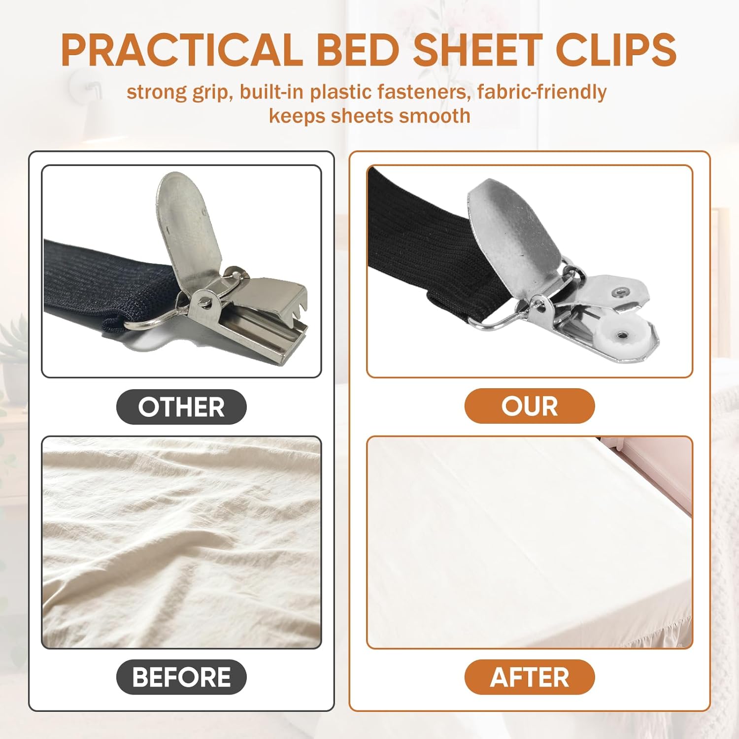 Bed Sheet Holder Straps, 2Pcs Elastic Adjustable Bed Sheet Grippers,Fitted Sheet Holder Keep Sheets in Place, V1258-DP02-A-1173