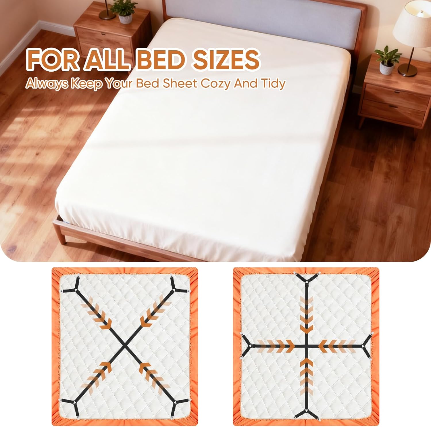Bed Sheet Holder Straps, 2Pcs Elastic Adjustable Bed Sheet Grippers,Fitted Sheet Holder Keep Sheets in Place, V1258-DP02-A-1173