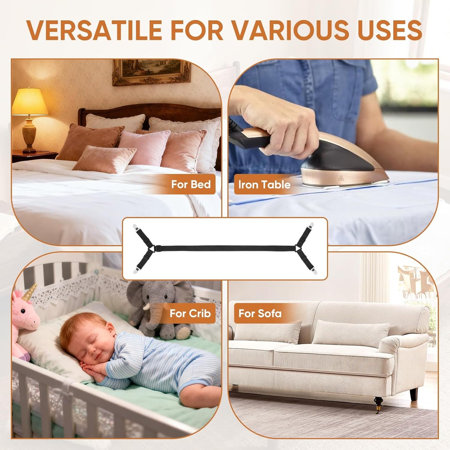 Bed Sheet Holder Straps, 2Pcs Elastic Adjustable Bed Sheet Grippers,Fitted Sheet Holder Keep Sheets in Place, V1258-DP02-A-1173