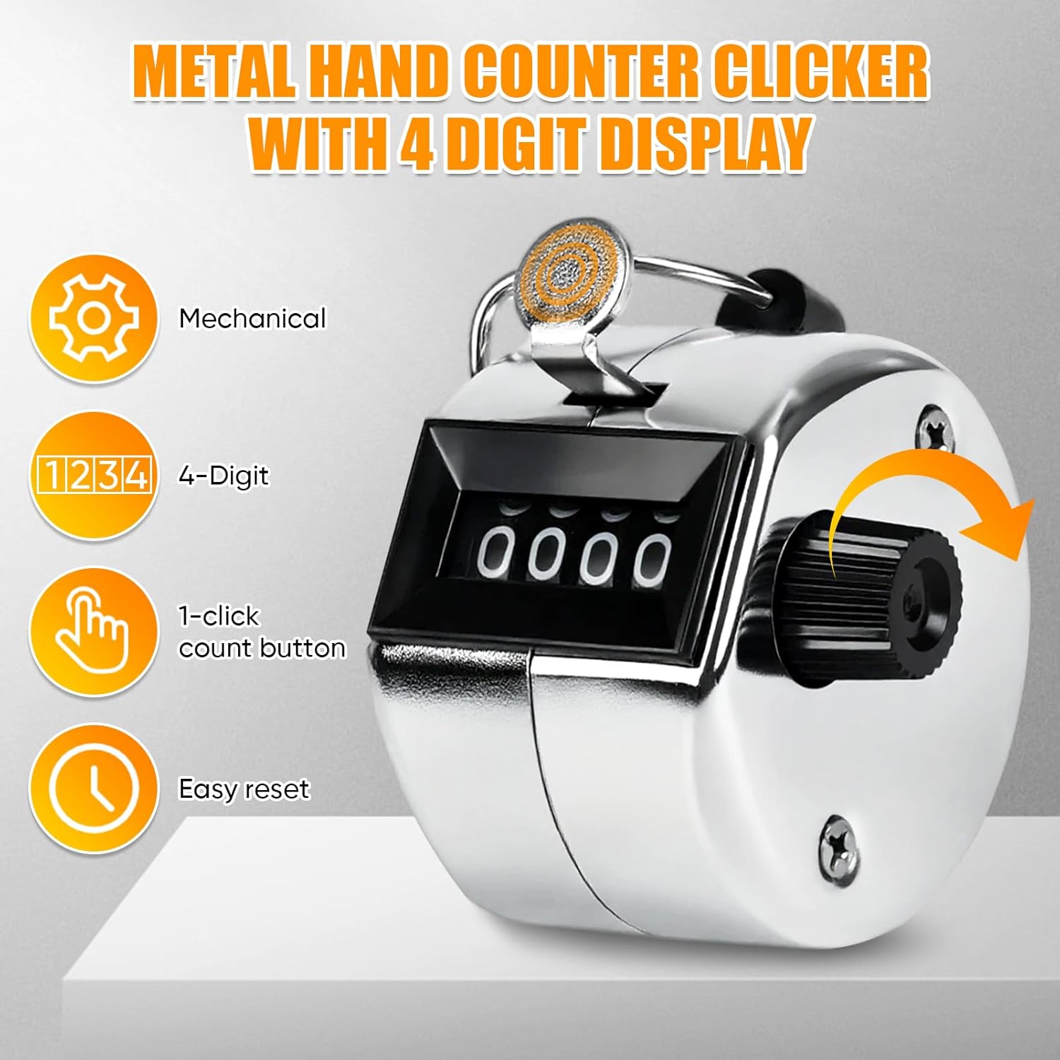 l Handheld Tally Counter, Clicker Counter with 4 Digit Display, Hand Mechanical Counter for Counting, Golf, V1258-DP02-A-1174