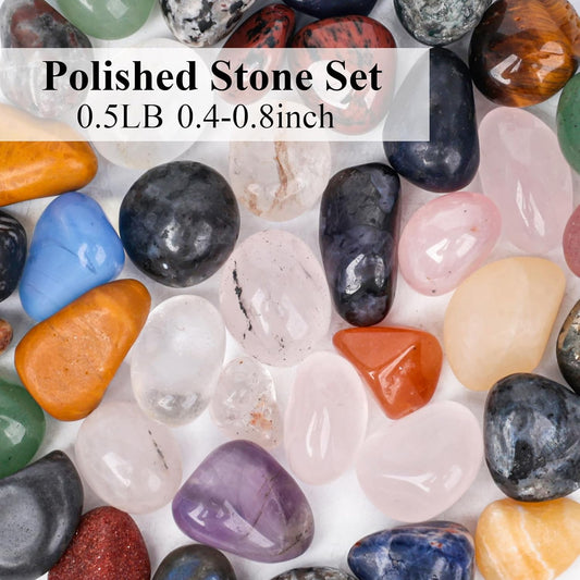 0.5LB Tumbled Stones Assorted, 0.4-0.8inch Natural Rocks Tumbled Gemstones Tumbled Chips Crystals for Healing V1258-DP02-A-1181