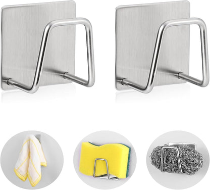 2-Pack Stainless Steel Sponge Holder for Kitchen Sink - Rustproof Brushed SUS304 Sponge Caddy Organizer, V1258-DP02-A-1183