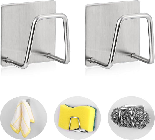 2-Pack Stainless Steel Sponge Holder for Kitchen Sink - Rustproof Brushed SUS304 Sponge Caddy Organizer, V1258-DP02-A-1183