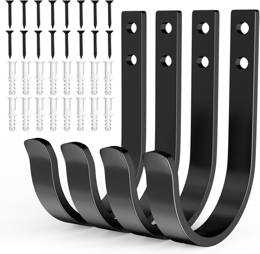 Wall Hooks 4 Pack, 22LB Load-Bearing Black l Heavy Duty Hooks with Expansion Nails - Wall Mounted Coat Rack, V1258-DP02-A-1185