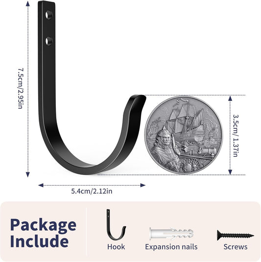 Wall Hooks 4 Pack, 22LB Load-Bearing Black l Heavy Duty Hooks with Expansion Nails - Wall Mounted Coat Rack, V1258-DP02-A-1185
